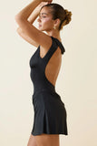 Draped Open Back A Line Mini Dress in Black