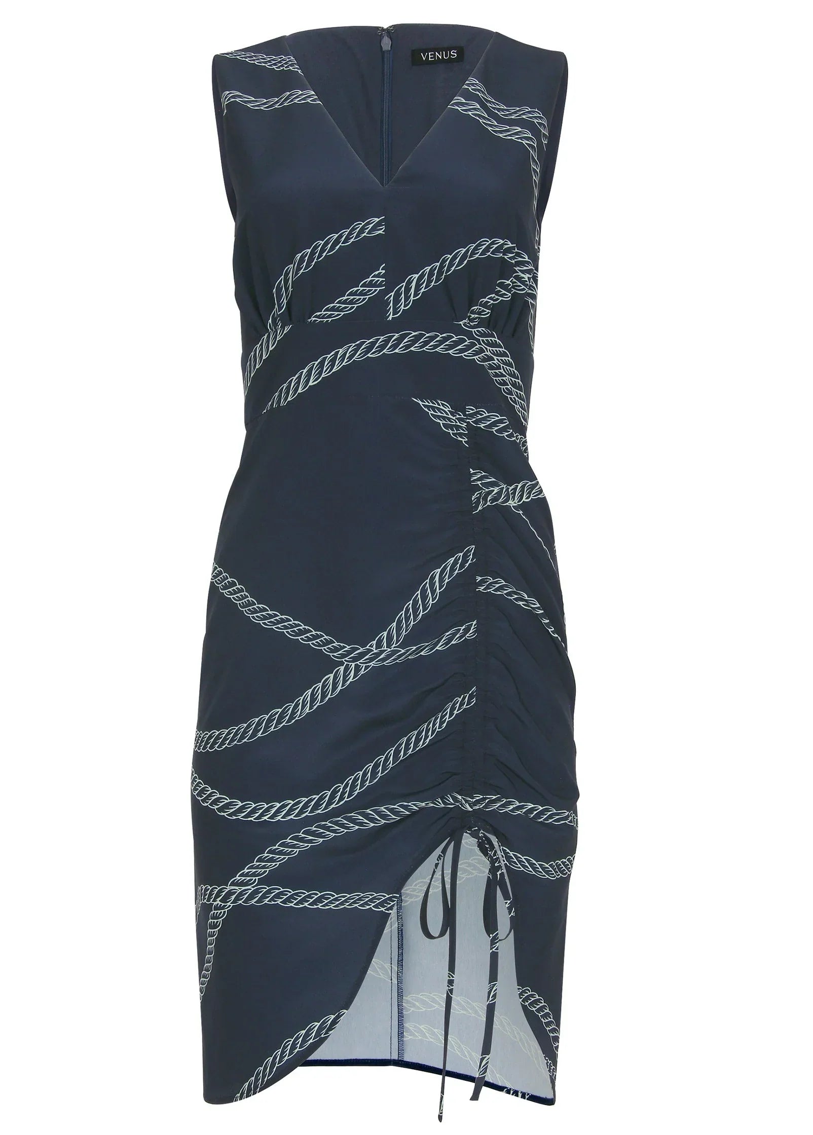 Ruched Side High Low Dress Yacht Rope Print