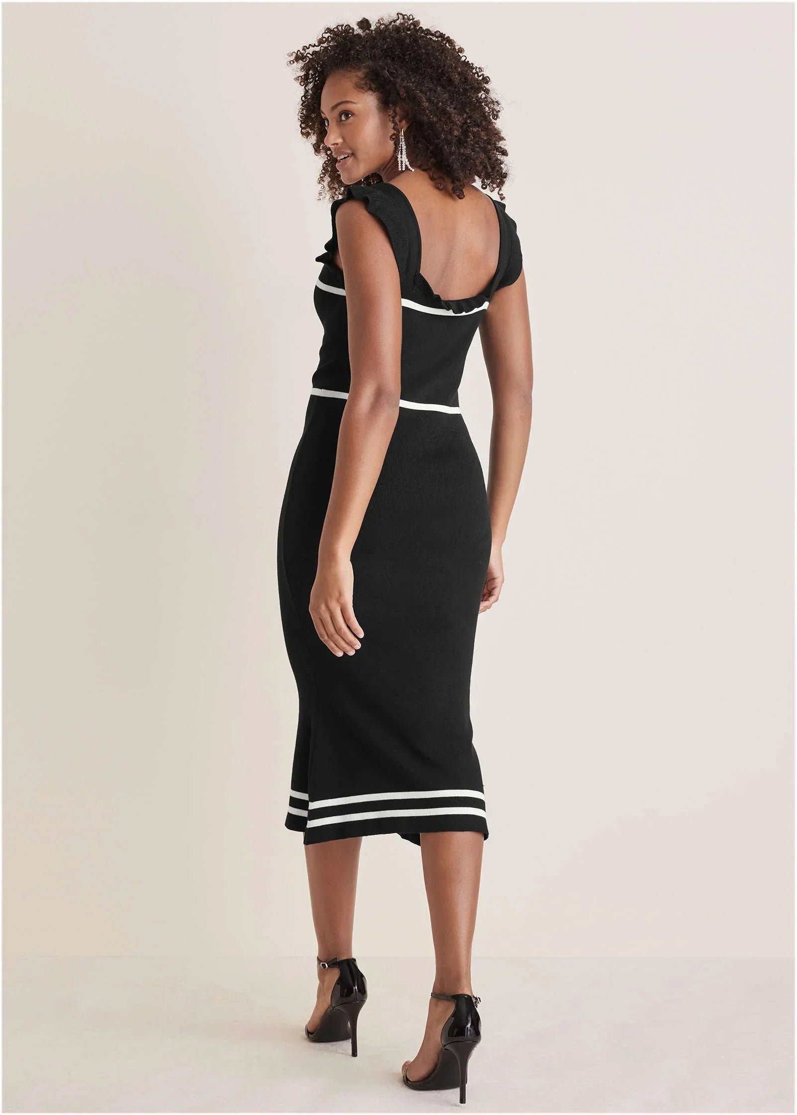 Ruffle Contrast Midi Dress Jet Black