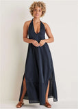 Deep V Halter Maxi Dress Navy