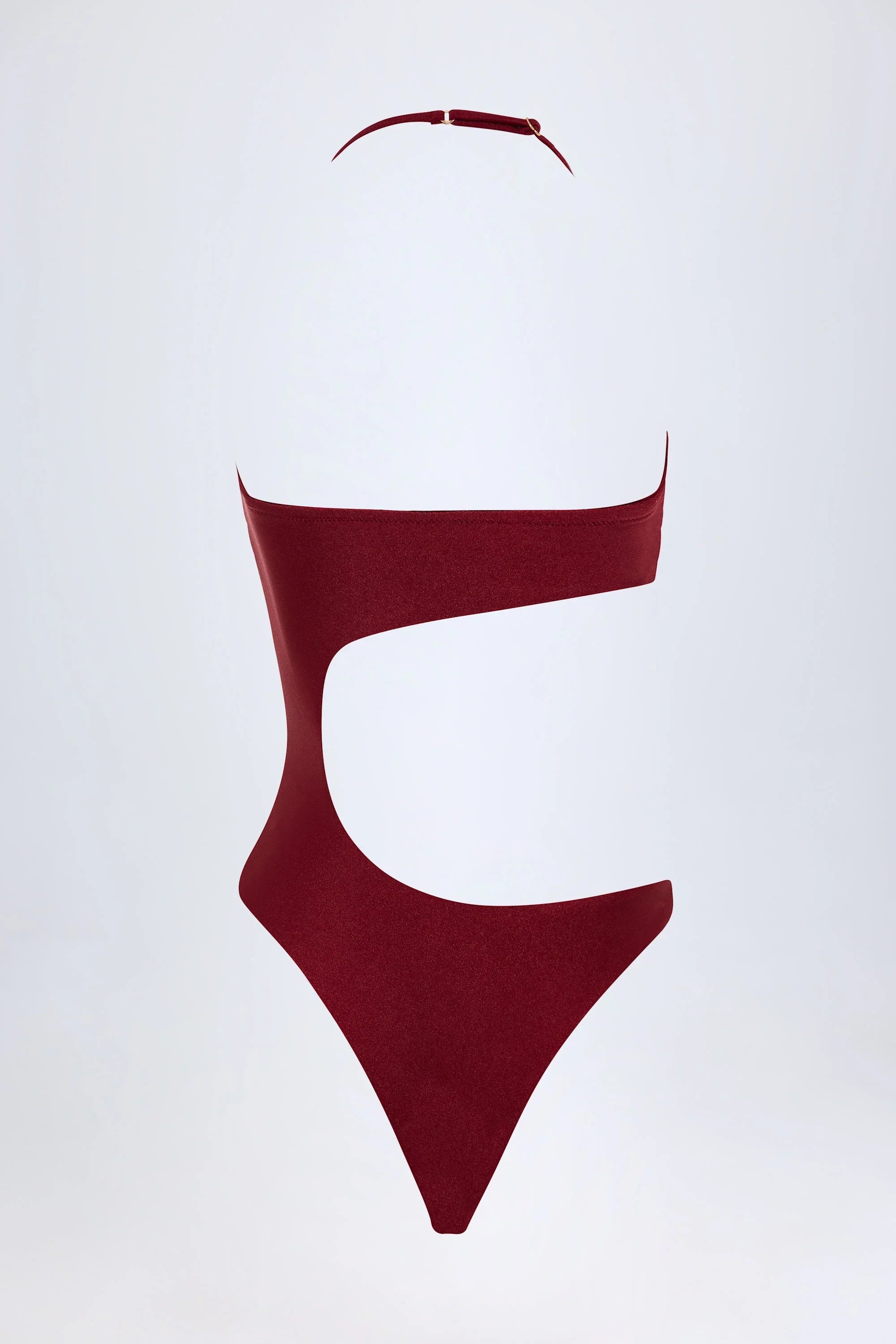 Bead Embellished Cut Out Bandeau Swimsuit in Dark Cherry