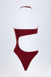 Bead Embellished Cut Out Bandeau Swimsuit in Dark Cherry