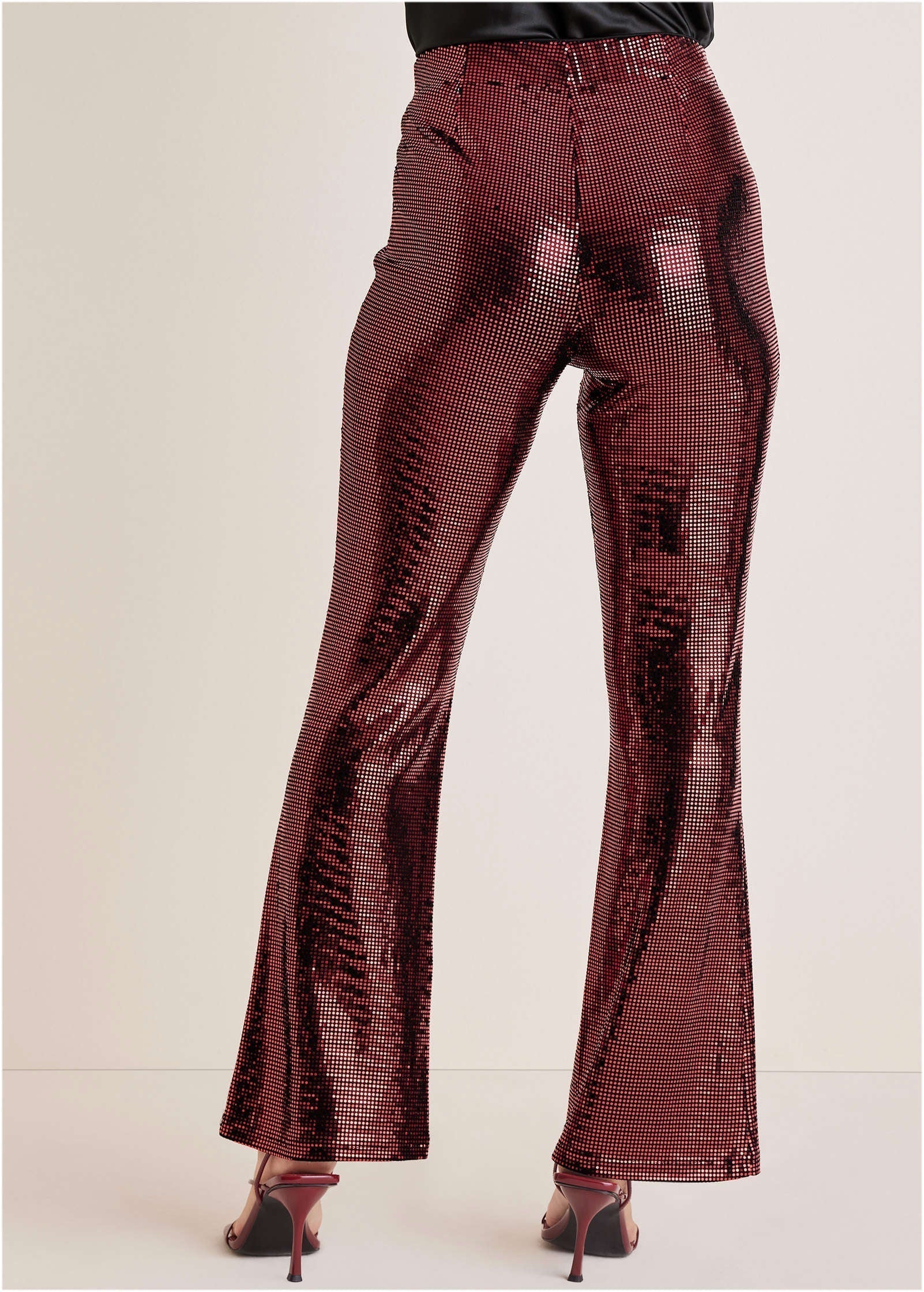 Sequin Flare Leg Pants Red Black