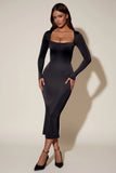 Cowl Neck Long Sleeve Midaxi Dress in Black