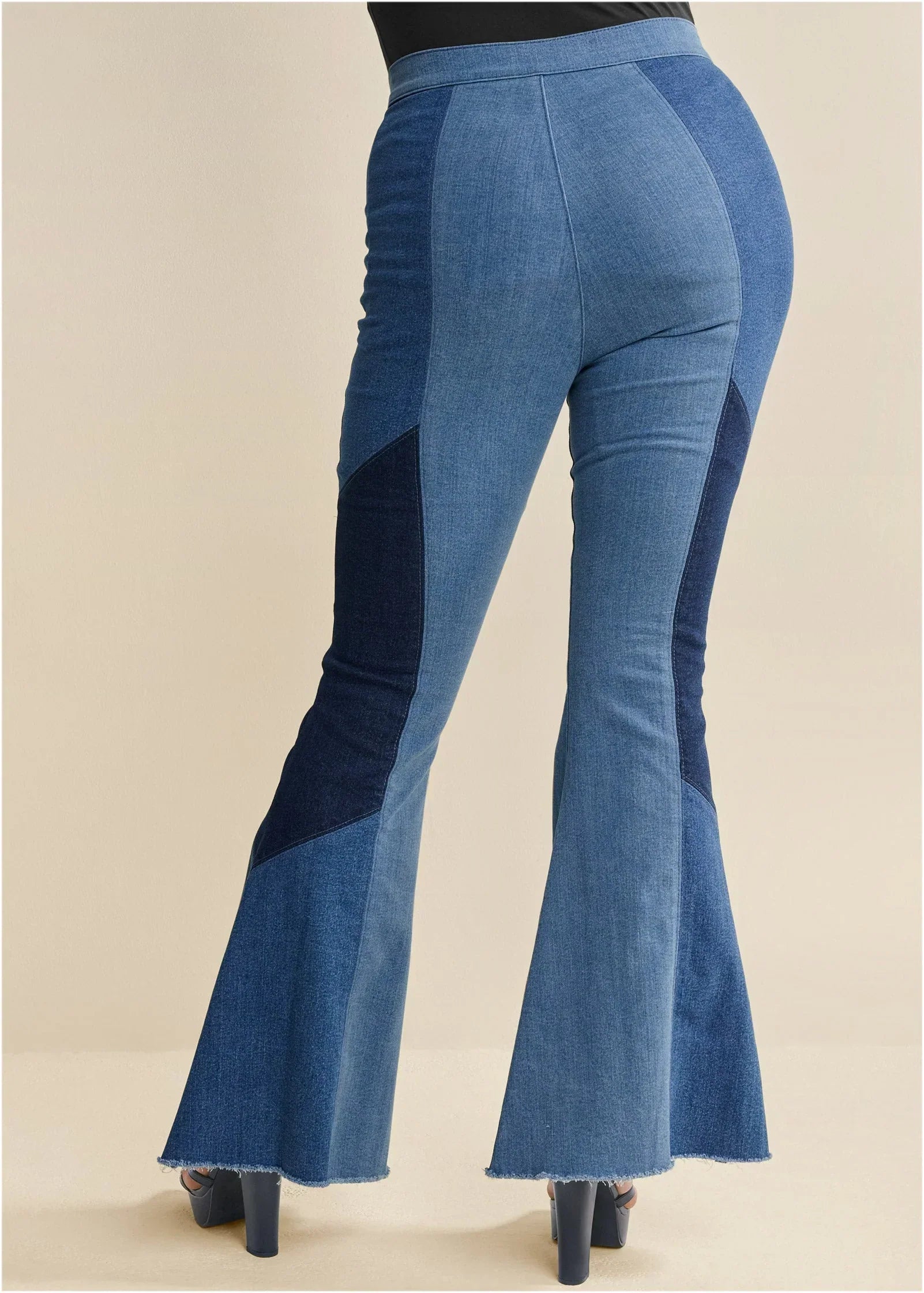 Color Block Flare Jeans Denim Multi