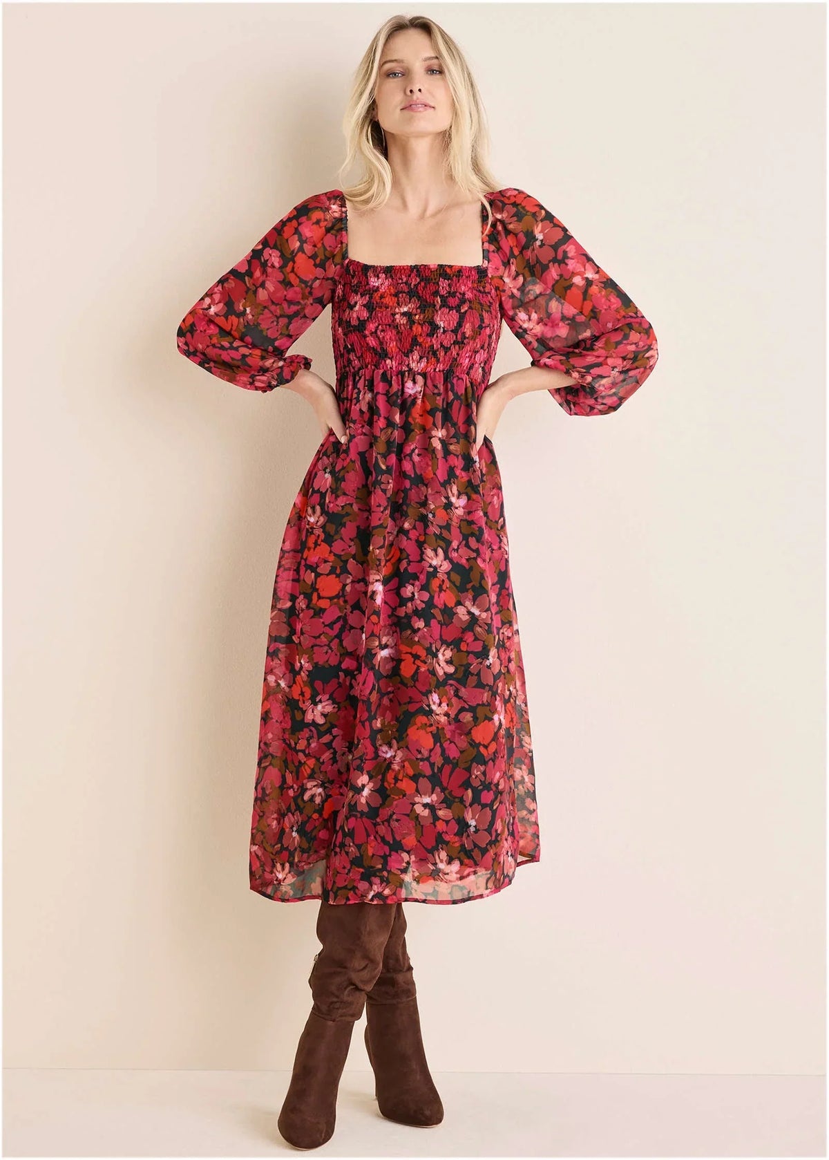 Smocked Midi Dress Autumn Petals