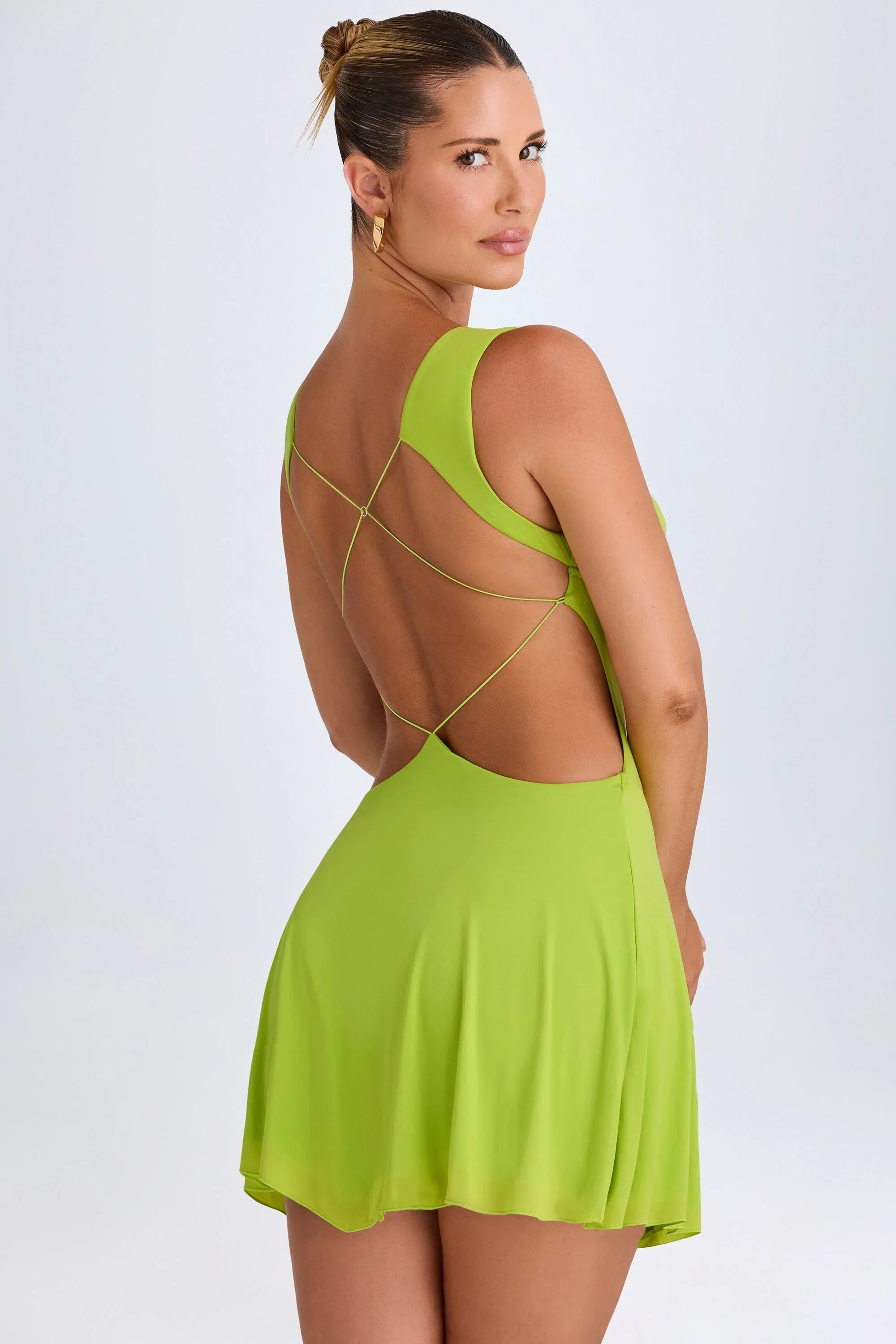 Plunge Cut Out Mini Dress in Lime Green