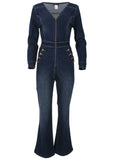 Zip Front Denim Jumpsuit Dark Wash