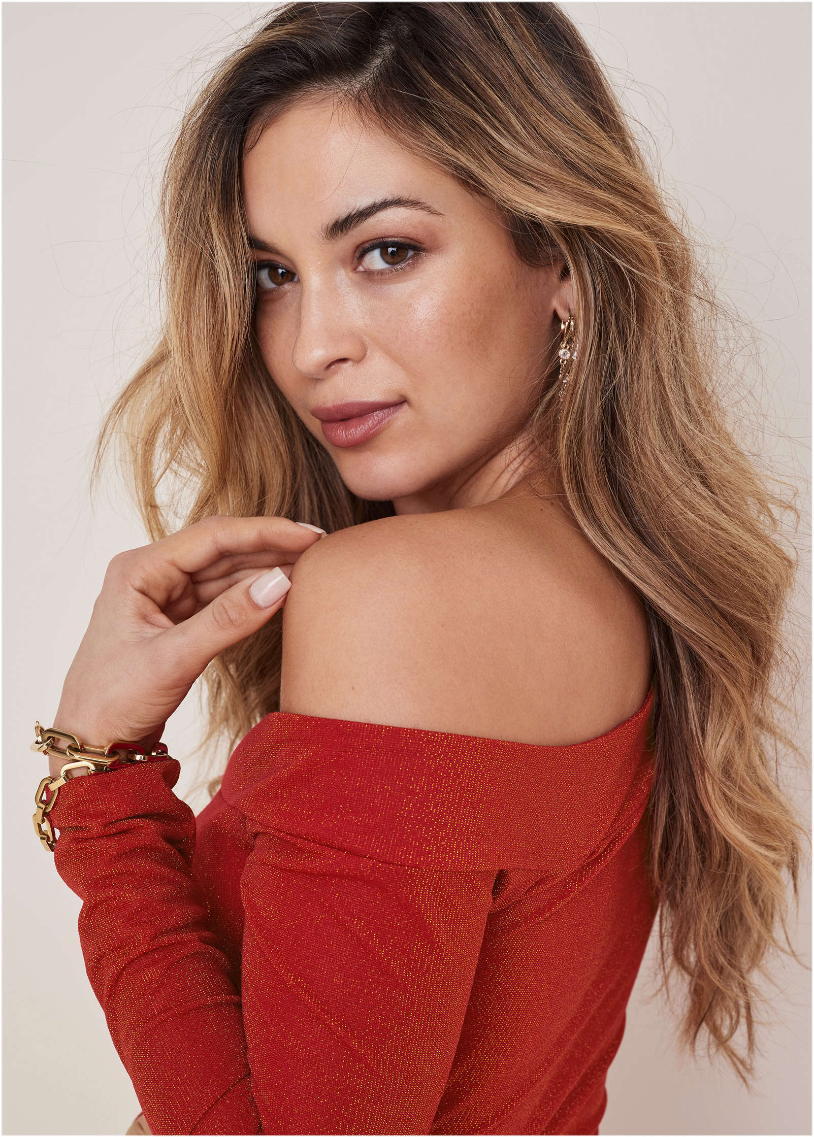 Glitter Knit One Shoulder Top Racing Red Glitter Knit