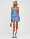ZEINA MINI DRESS BLUE FLORAL SEQUIN