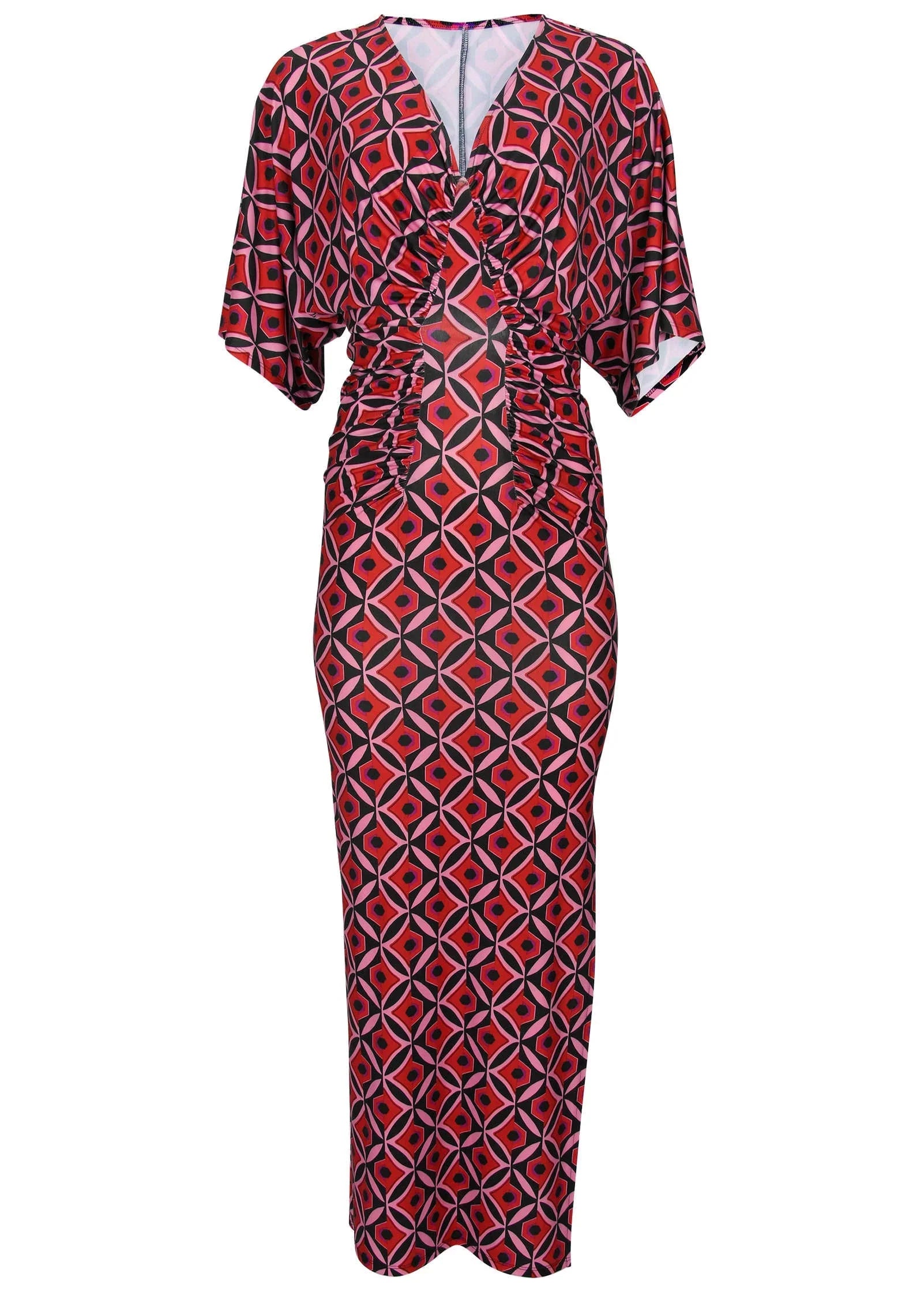 Drape Sleeve Maxi Dress Red Lagoon Geo