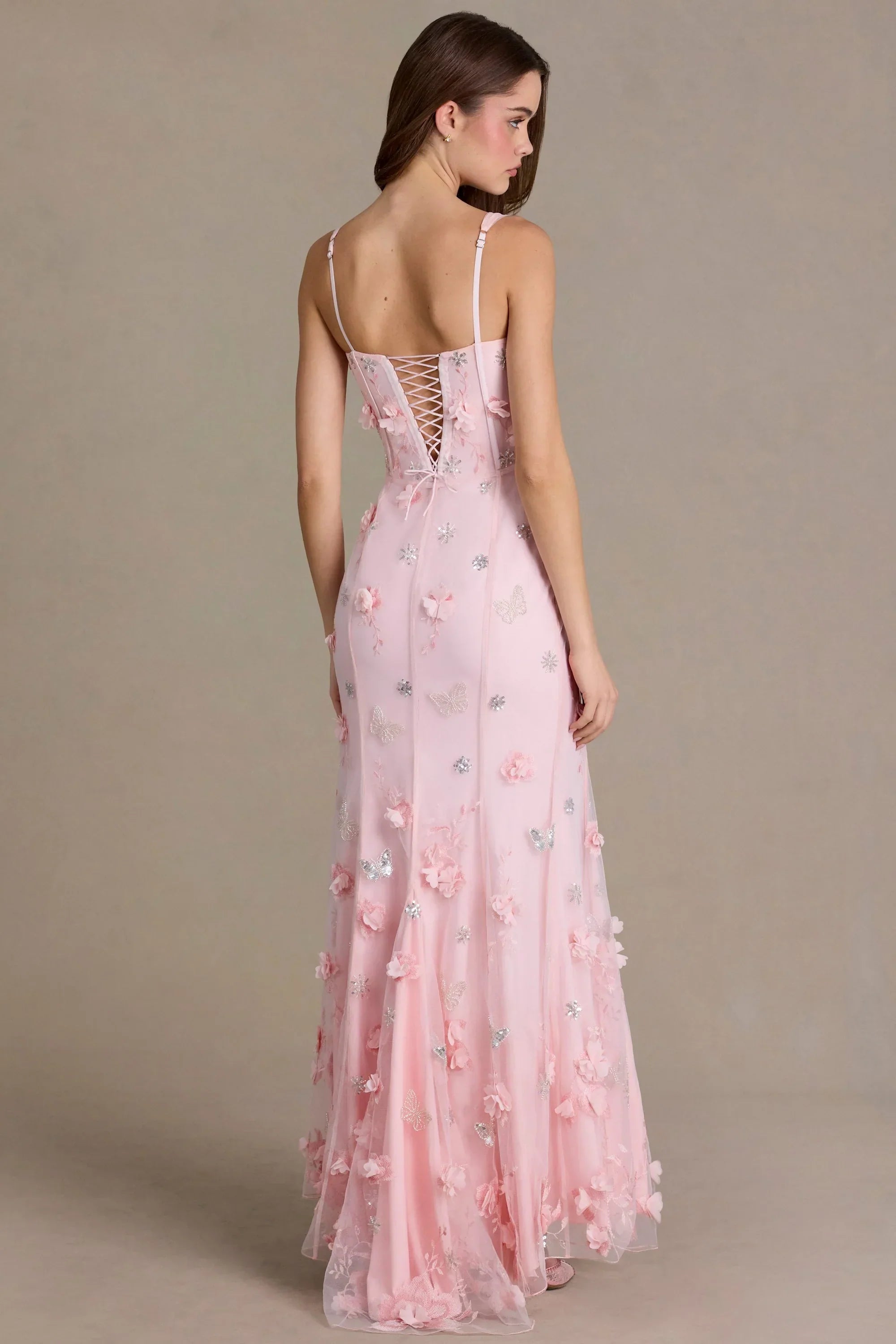 Embellished Corset Gown in Baby Pink