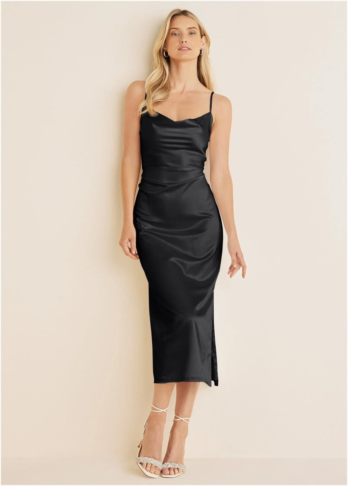 Cowl Neck Slip Dress Jet Black
