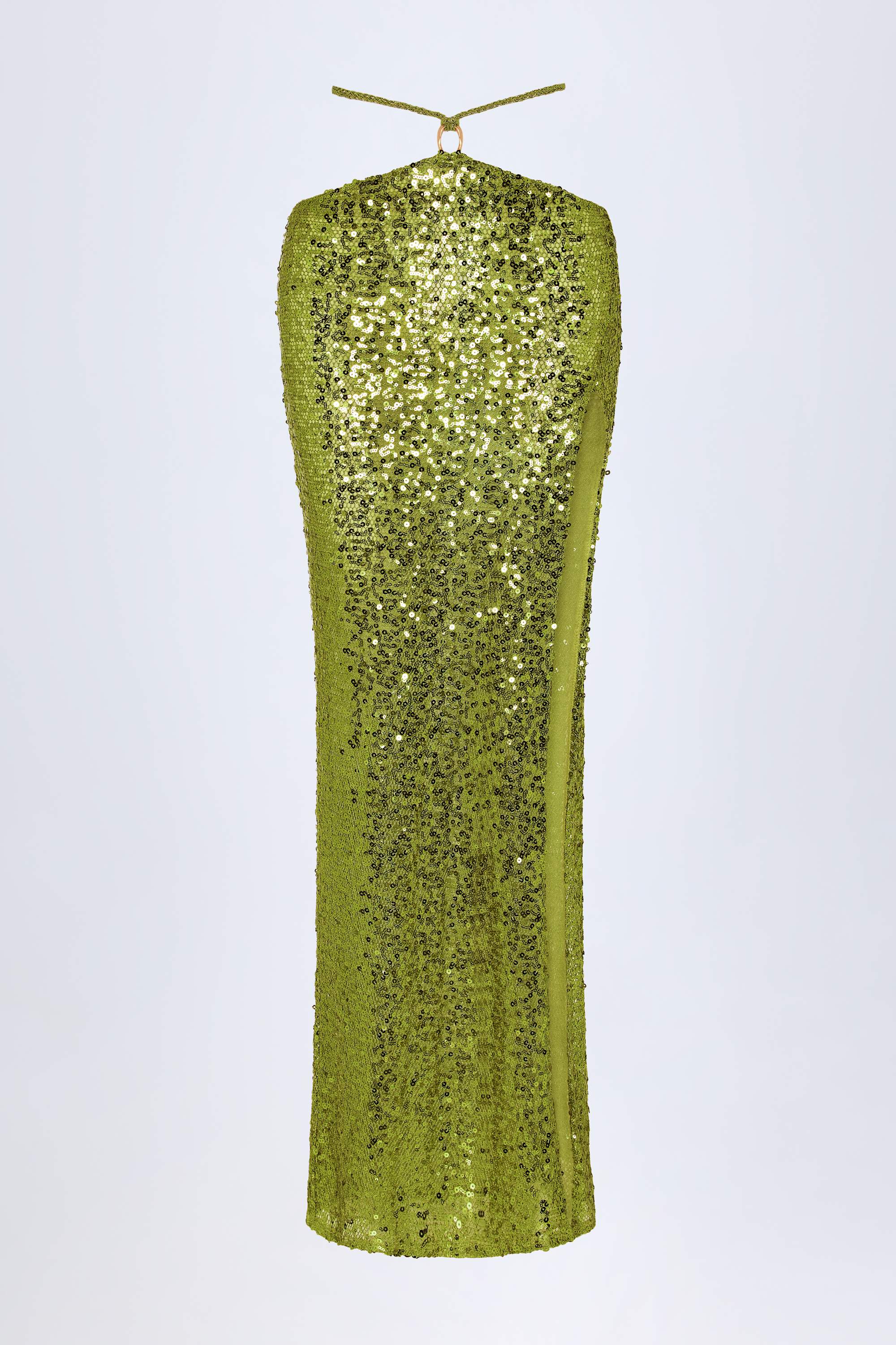 Embellished Hardware Detail Strappy Maxi Skirt in Olive Green