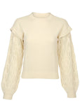 Pointelle Sleeve Crew Neck Off White