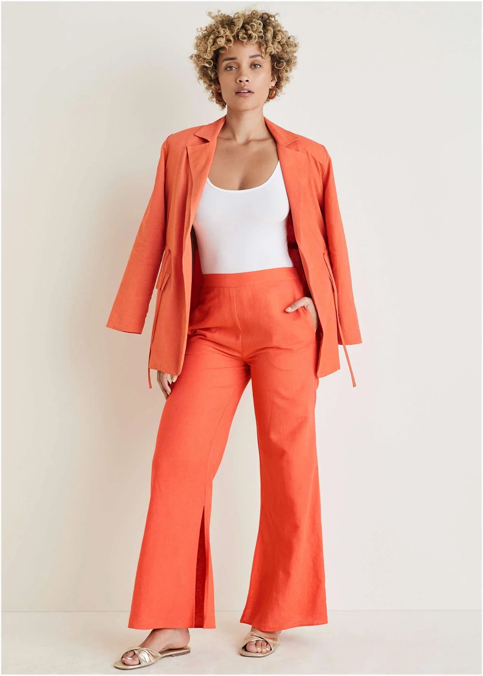 Linen Side Slit Pant Burnt Orange