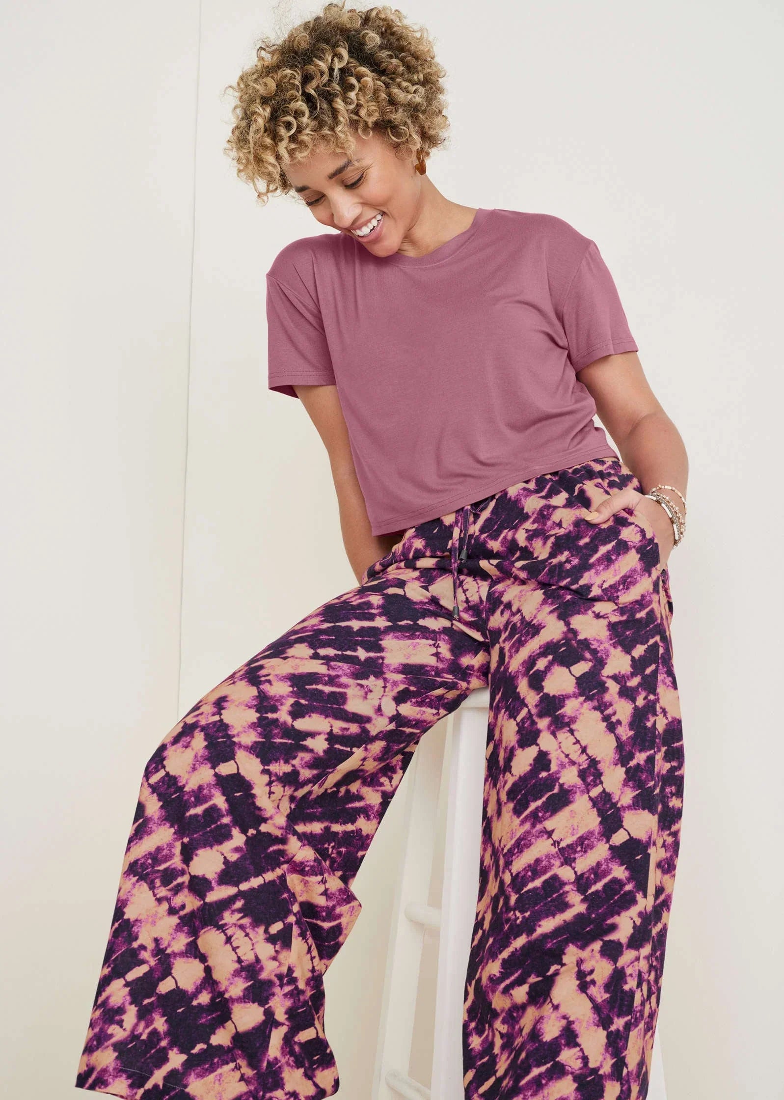 Linen Wide Leg Pants Desert Tie Dye