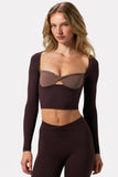 Soft Active Twist Front Crop Top in Espresso