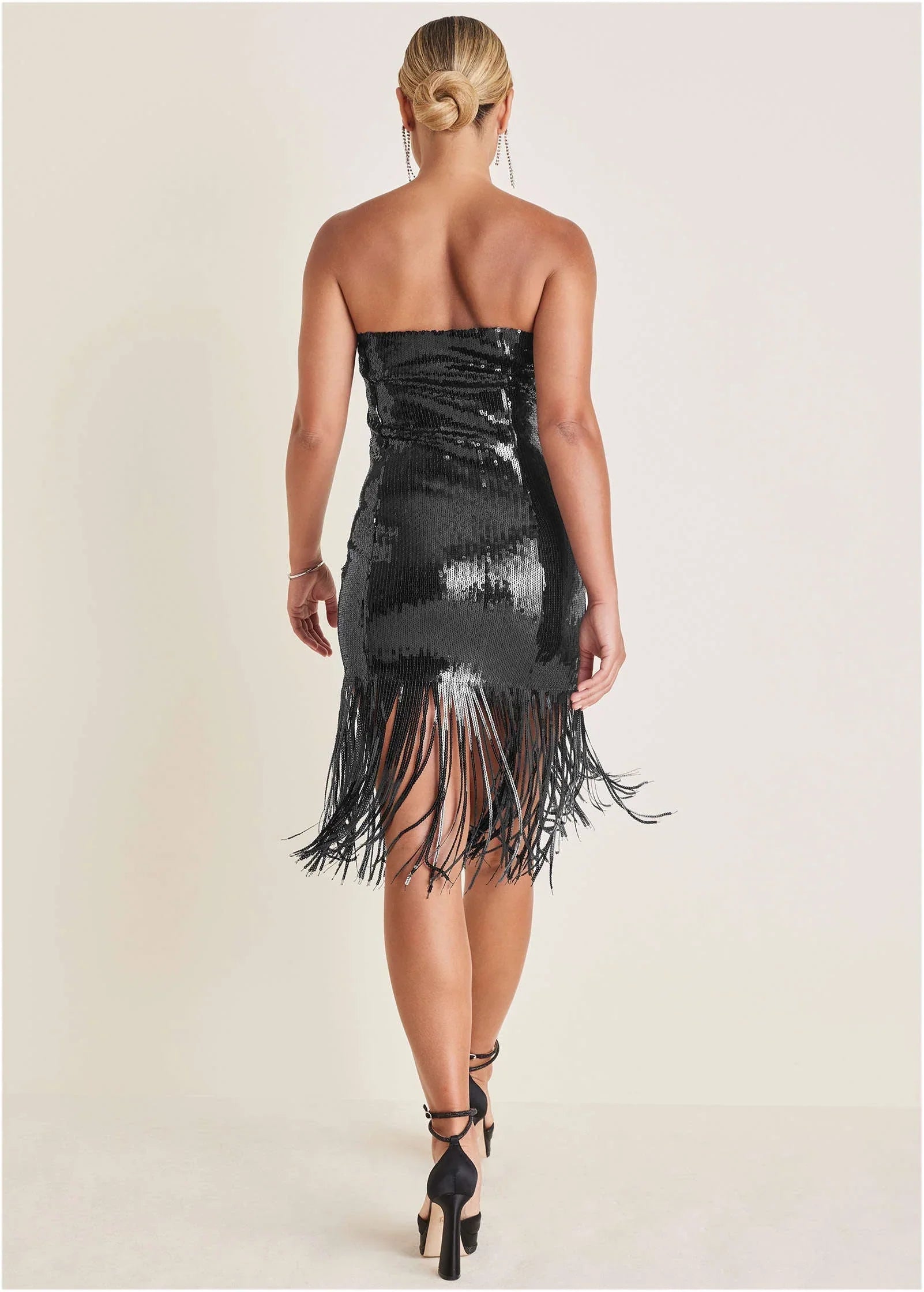 Sequined Fringe Mini Dress Jet Black