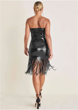 Sequined Fringe Mini Dress Jet Black
