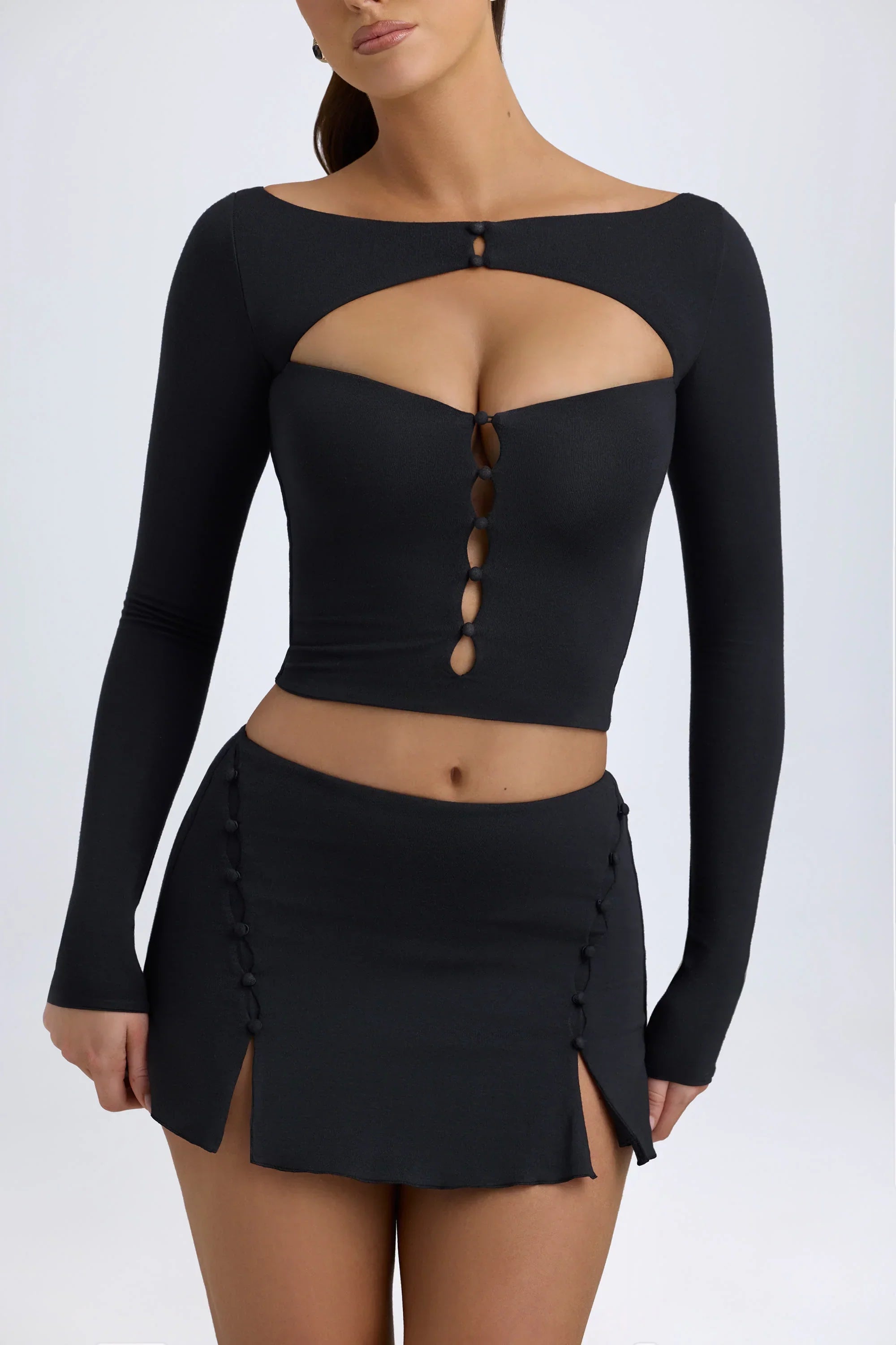 Modal Cut Out Button Detail Top in Black