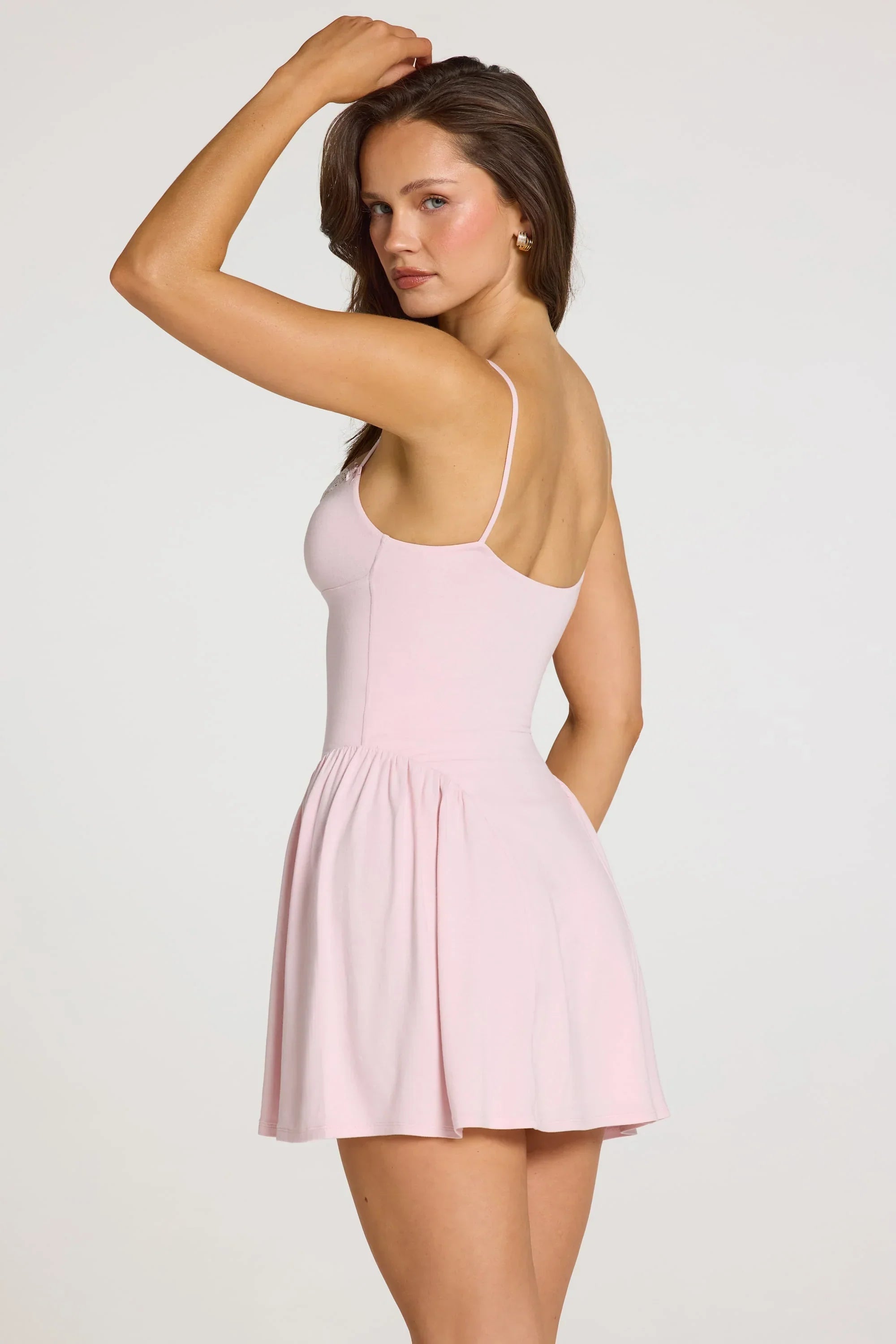 Modal Lace Trim Mini Dress in Baby Pink