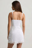 Cutwork Cotton Poplin A Line Mini Dress in White