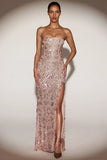 Embellished Bandeau Neck Strapless Gown in Rose Gold