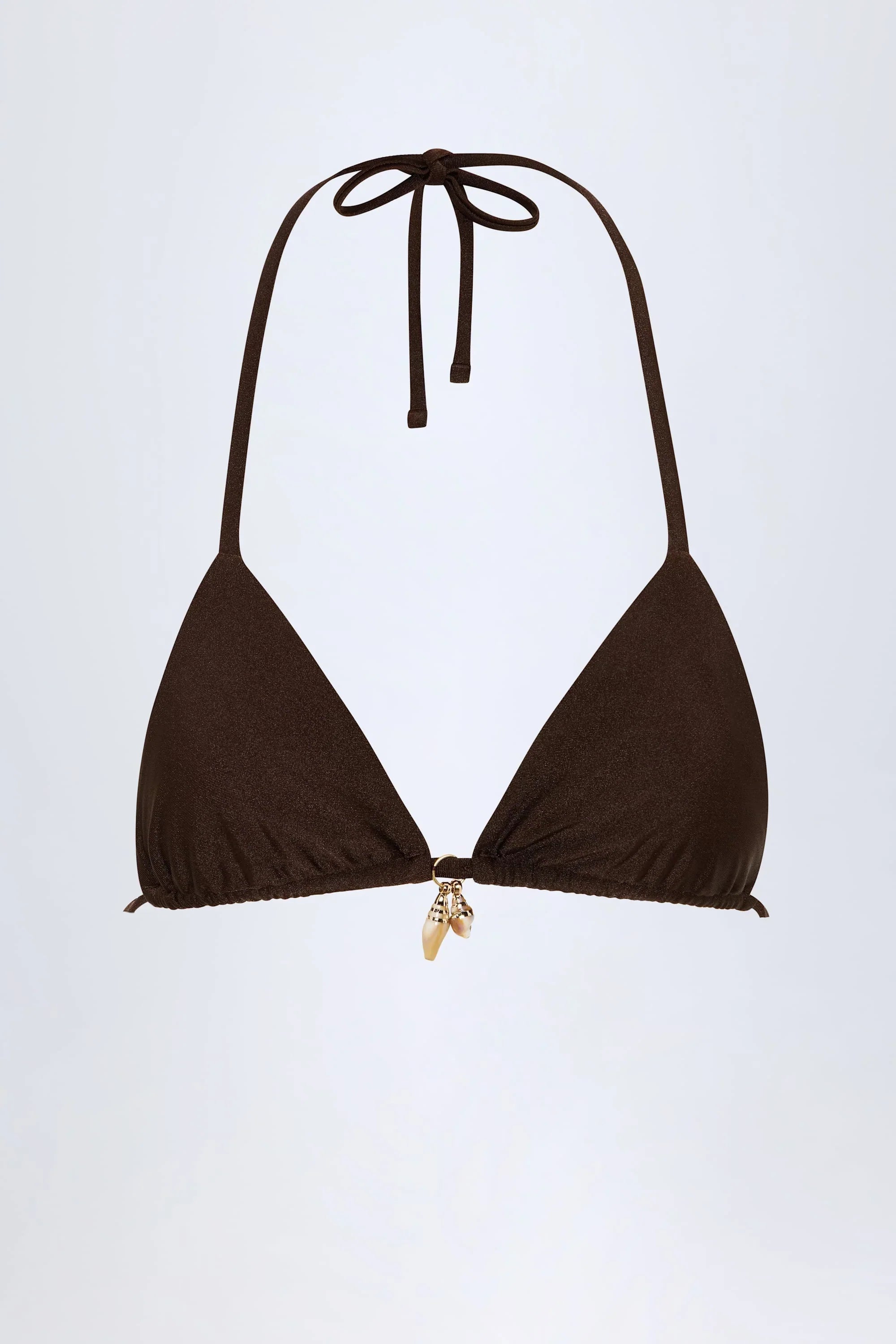 Charm Detail Triangle Bikini Top in Dark Chocolate