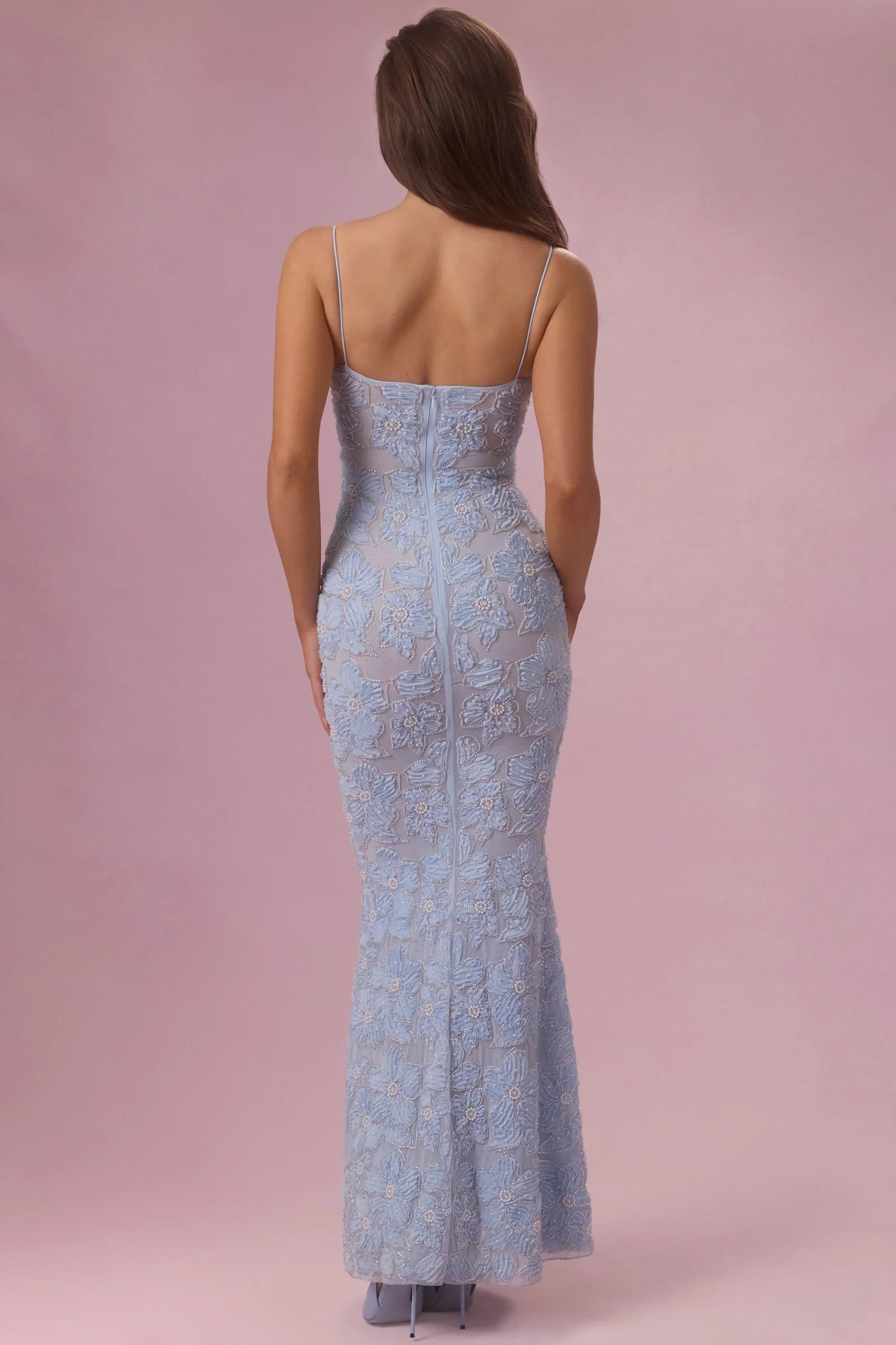 Embellished Square Neck Maxi Dress in Sky Blue