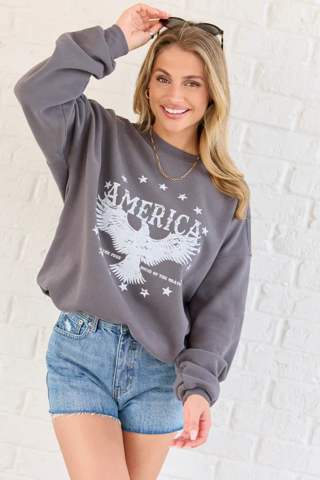 America Eagle Dark Grey Graphic Sweatshirt