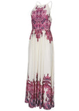 Printed Linen Maxi Dress Pink Boho Paisley Border