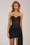 Bandeau Lace Up Corset Mini Dress in Black