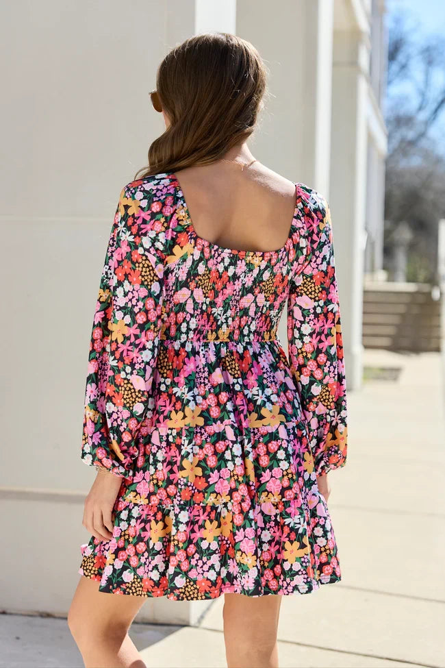 Gloria Black Floral Dress