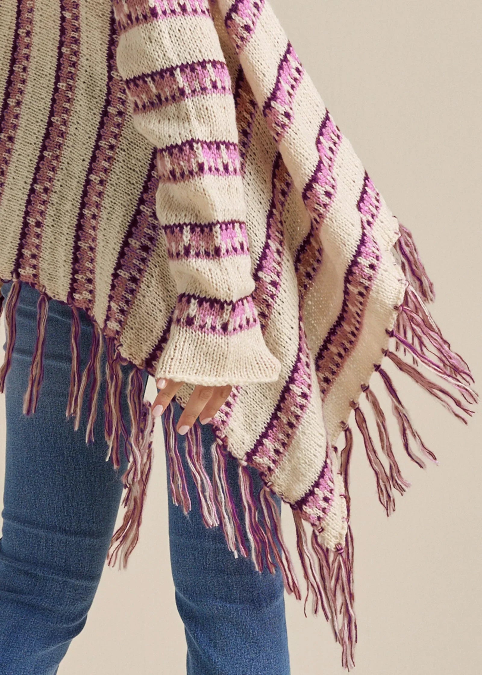 Stripe Fringe Cardigan Beige Multi