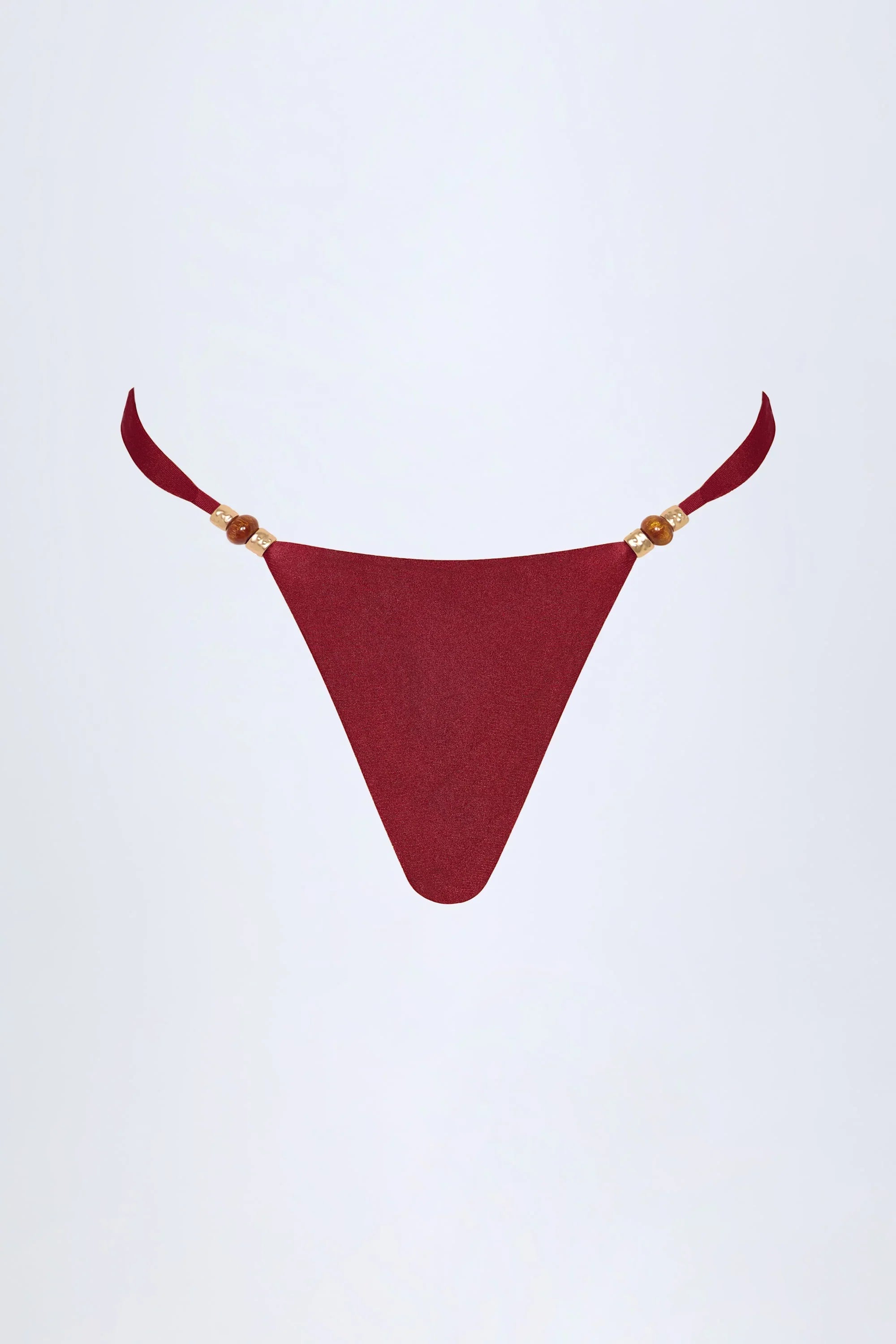 Bead Embellished Cheeky Bikini Bottoms in Dark Cherry