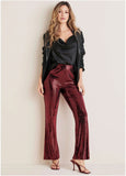Sequin Flare Leg Pants Red Black