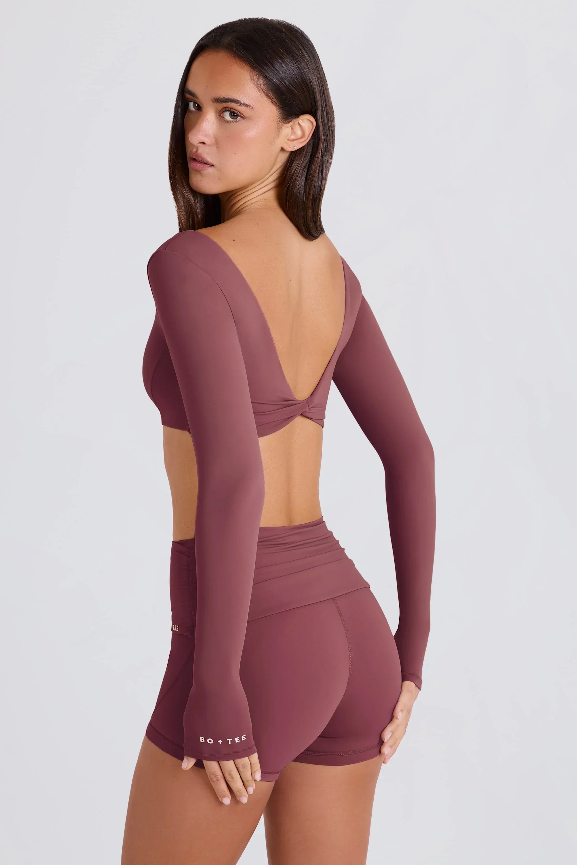 Long Sleeve Crop Top in Acai