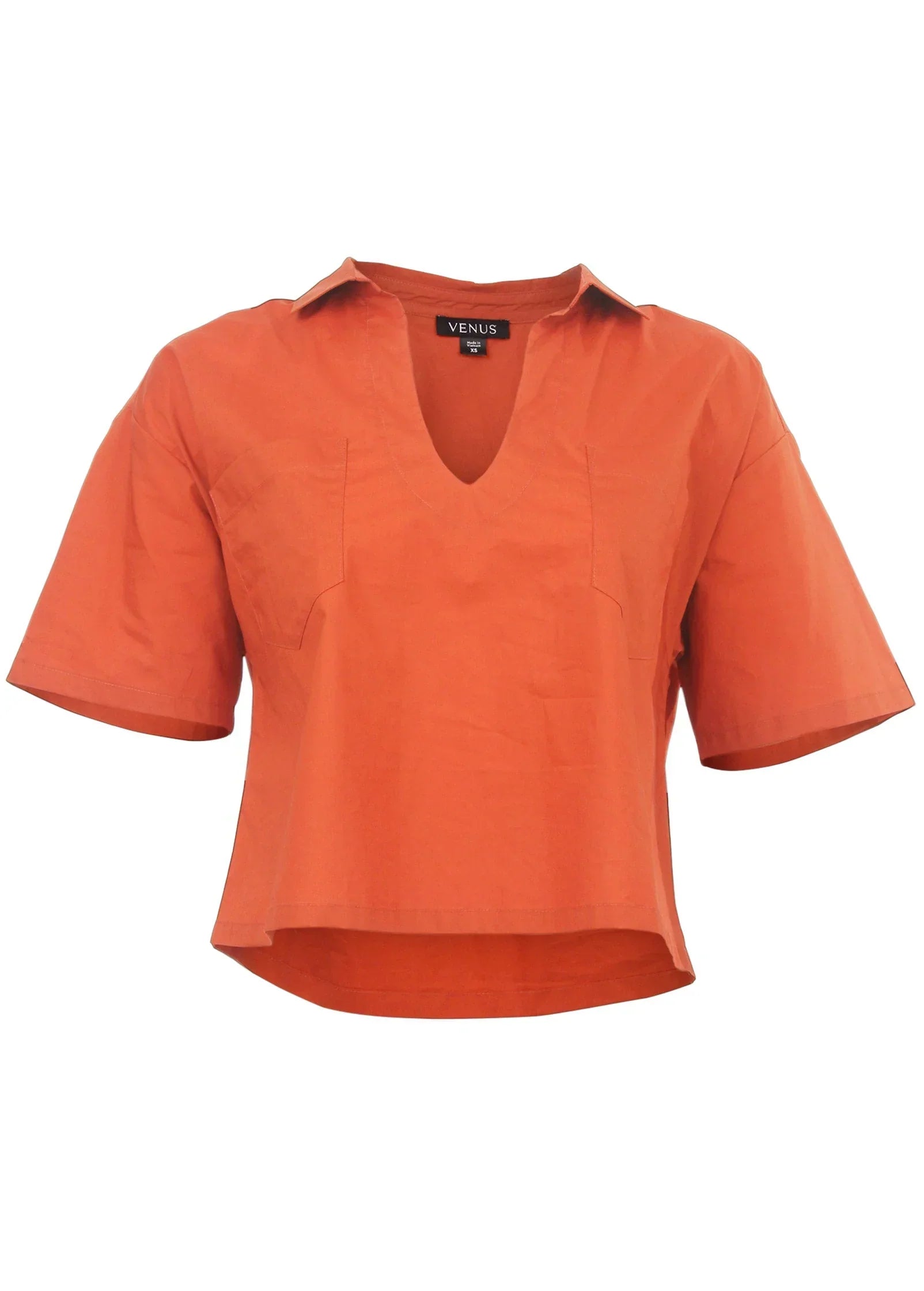 Poplin Short Sleeve Pullover Burnt Orange