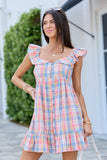 Megan Pink Plaid Ruffle Dress