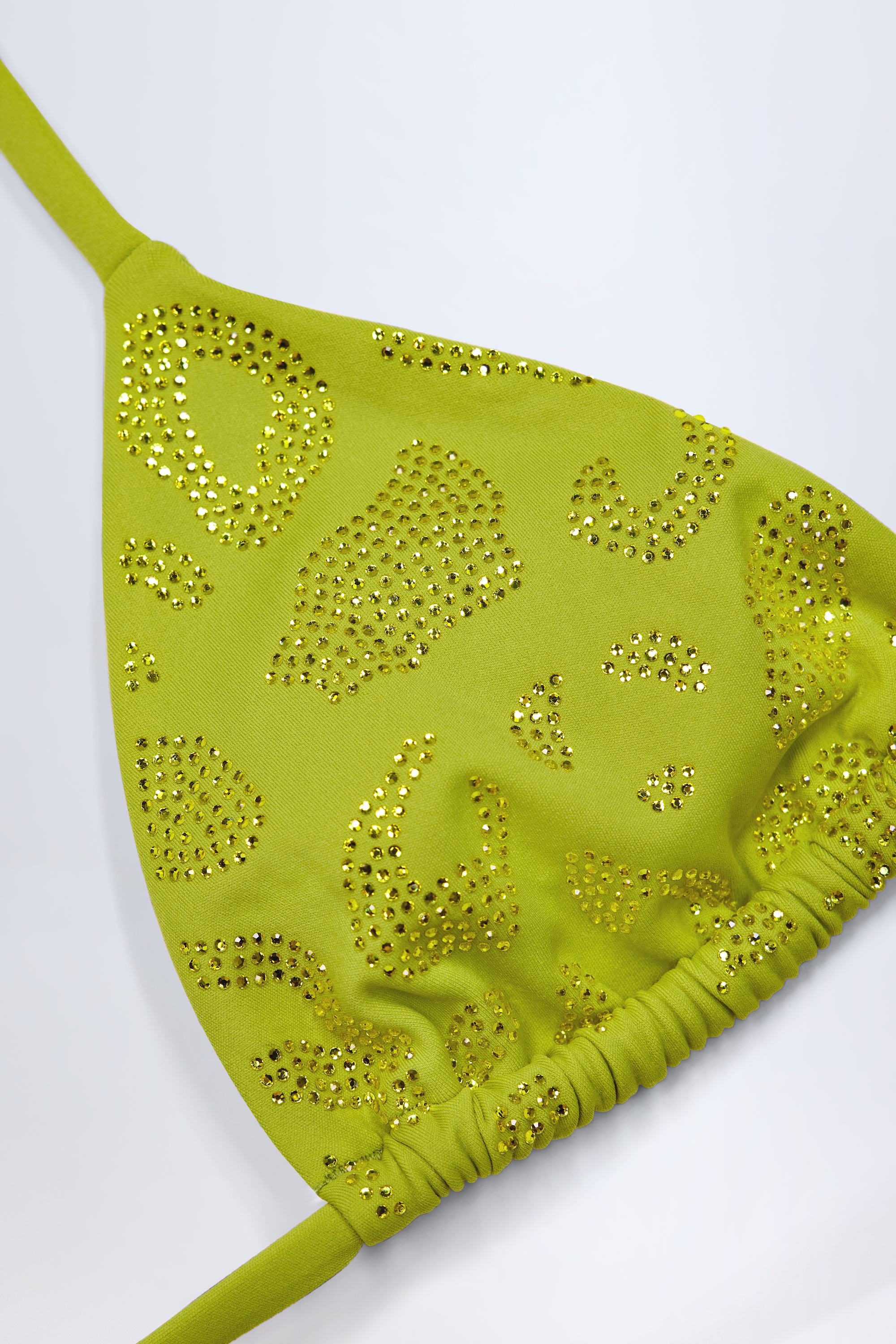 Charm Detail Triangle Bikini Top in Olive Green