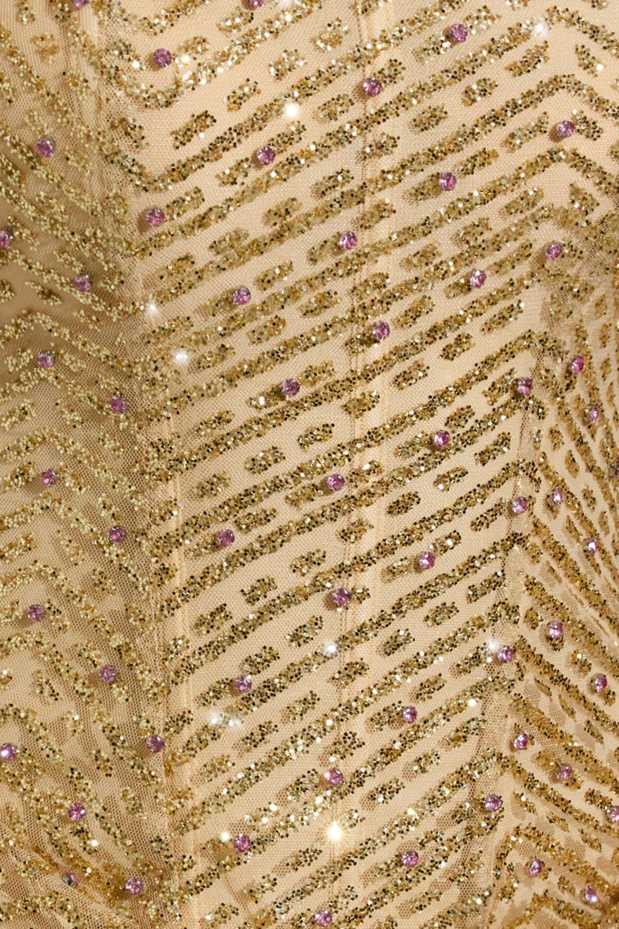 Embellished Bandeau A Line Mini Dress in Gold
