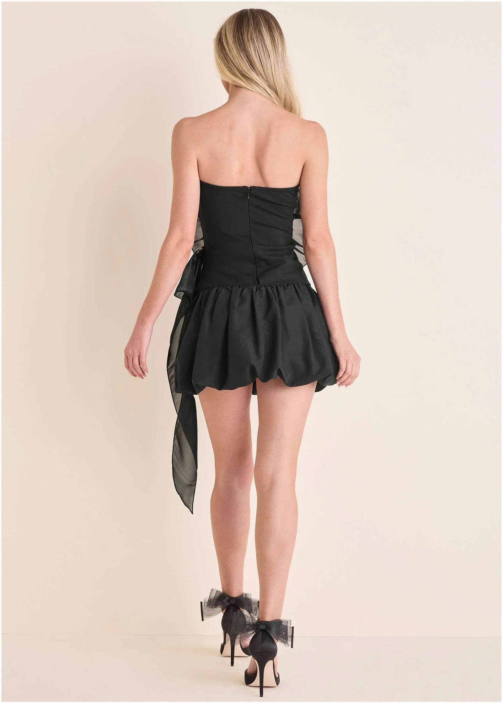 Rosette Bubble Mini Dress Jet Black