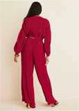 Plisse Wide Leg Pants Red