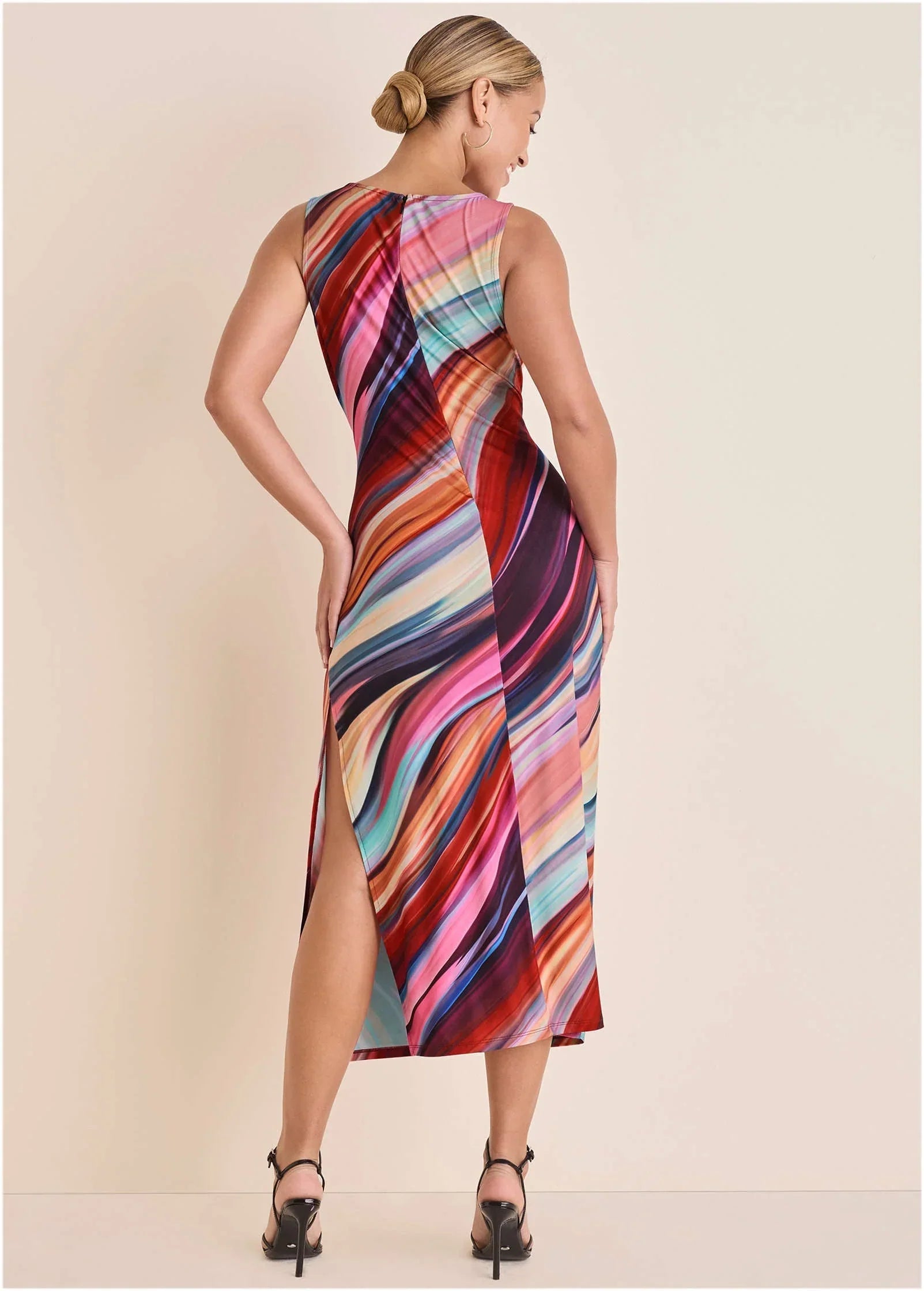 Plunging Maxi Dress Dark Rainbow