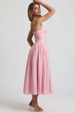 Broderie Anglaise Bow Detail A Line Midaxi Dress in Soft Pink
