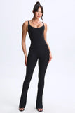 Modal Plunge Open Back Flared Jumpsuit in Black