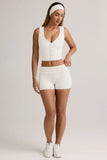 Modal Ribbed Mid Rise Foldover Shorts in White
