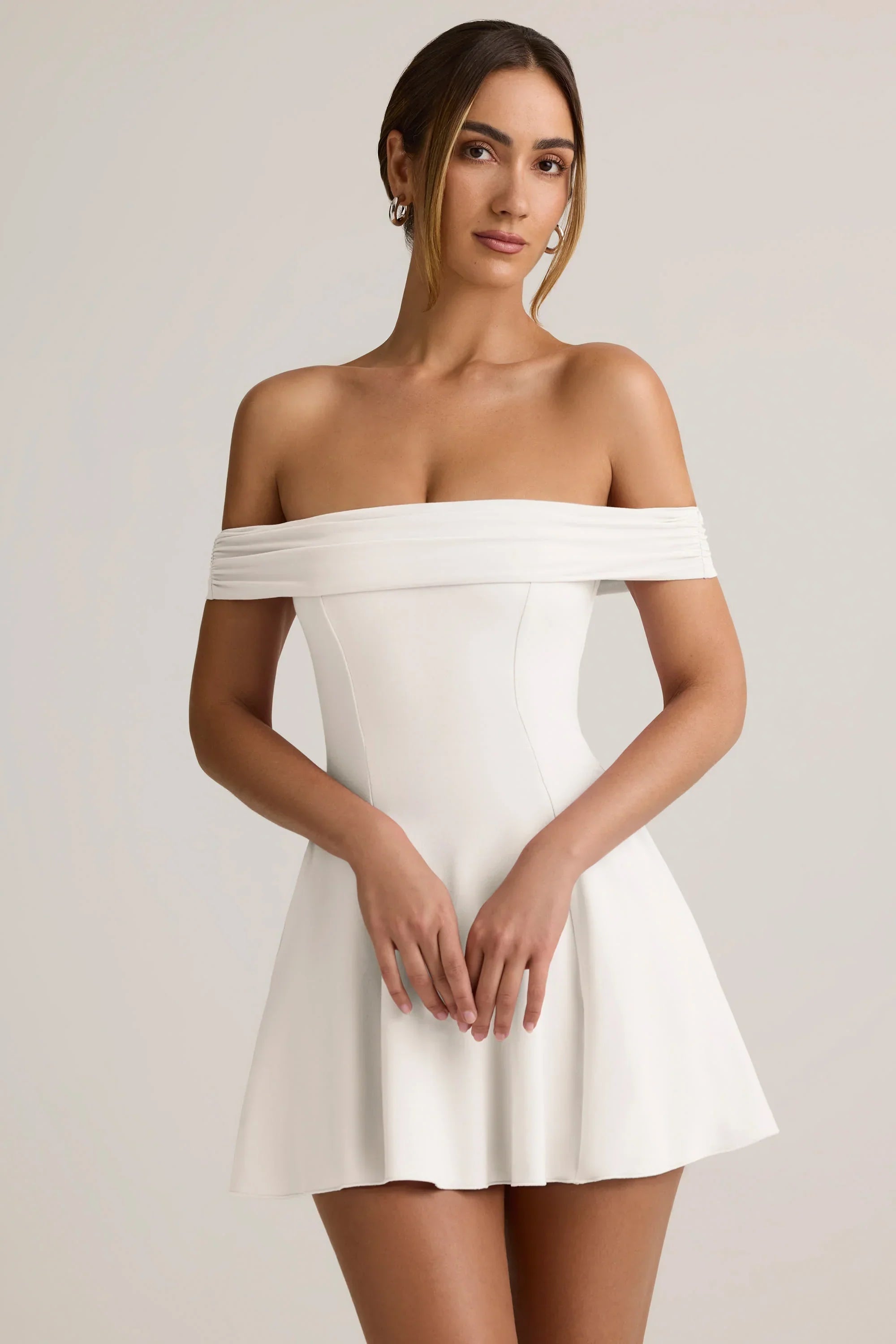 Modal Off Shoulder A Line Mini Dress in White