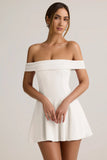 Modal Off Shoulder A Line Mini Dress in White